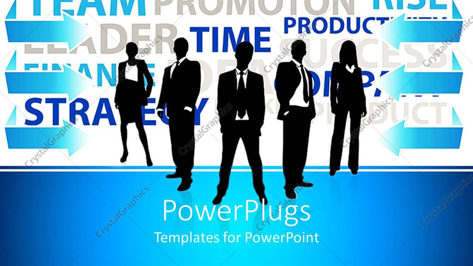 Featuring Business Men and woMen Dressed Formally Pose on Blue and White Background