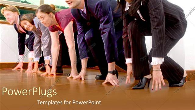  Presentation with business women - Business men and women racing on a track as a metaphor suits