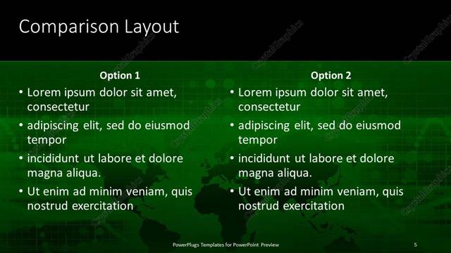 Comparison presentation slide layout