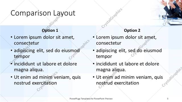 Comparison presentation slide layout