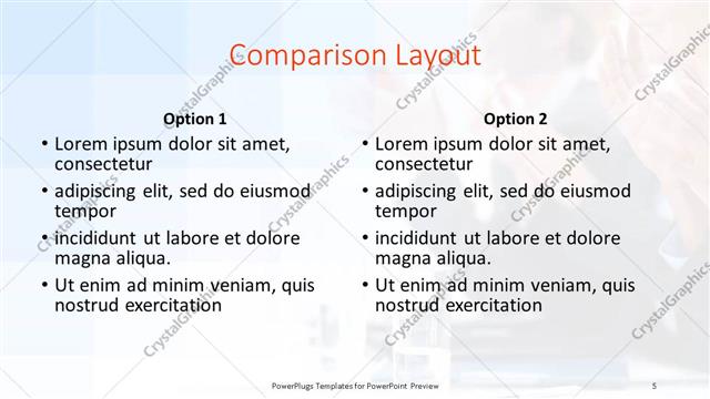 Comparison presentation slide layout