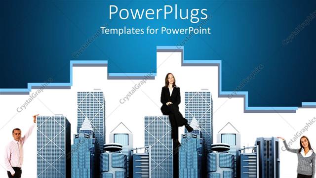  Presentation with office buildings - Business people around office buildings, woman man business suits office buildings