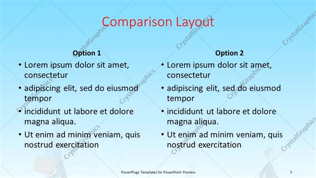 Comparison presentation slide layout