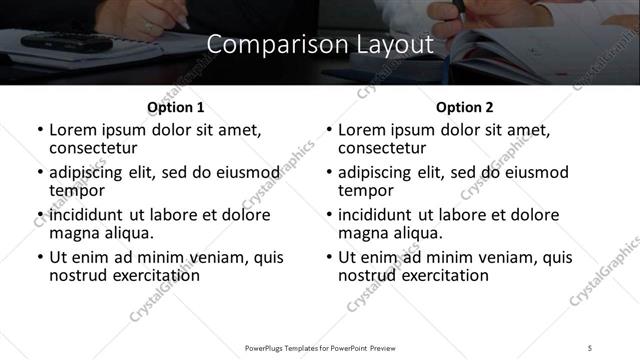 Comparison presentation slide layout