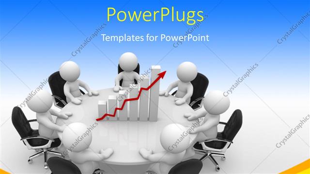  Presentation with round table - Business people having round table meeting with financial chart