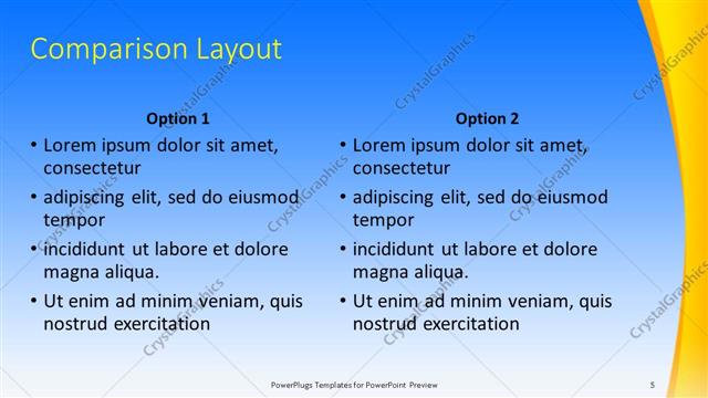 Comparison presentation slide layout