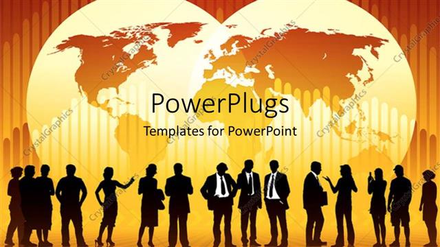  Presentation with world map - Business people interacting with shadows and world map in background