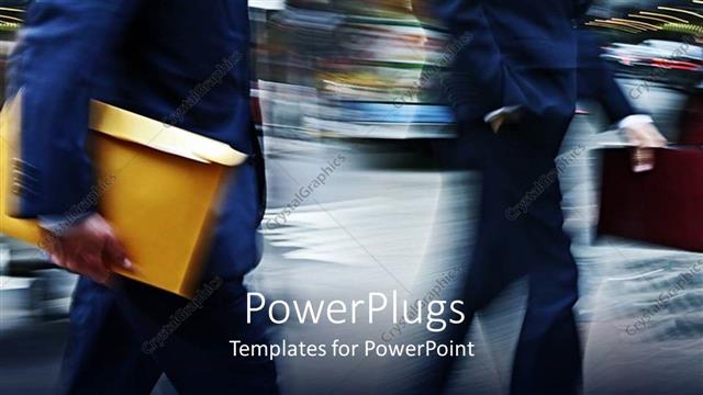  Presentation with rush hour - Business people with manila envelopes against motion blur background