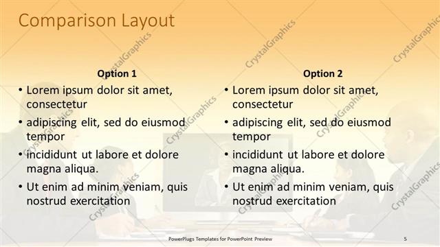 Comparison presentation slide layout