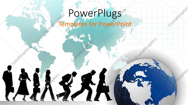  Presentation with moving business - Business people moving in same direction and globe over world map