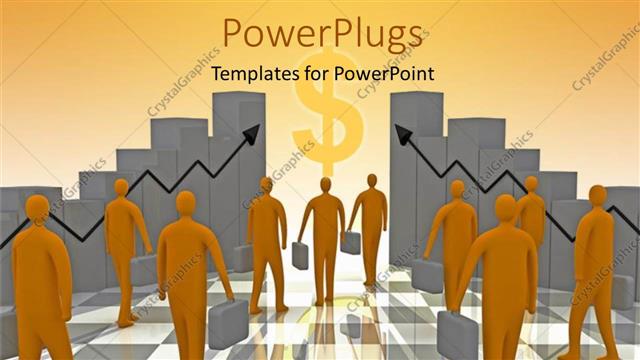  Presentation with moving business - Business people moving towards wealth and growth with 3D bars and arrows