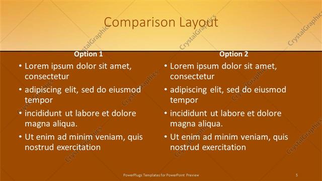 Comparison presentation slide layout