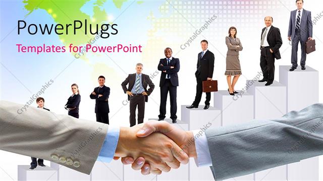  Presentation with shaking hands - A handshake with a number of people in the background