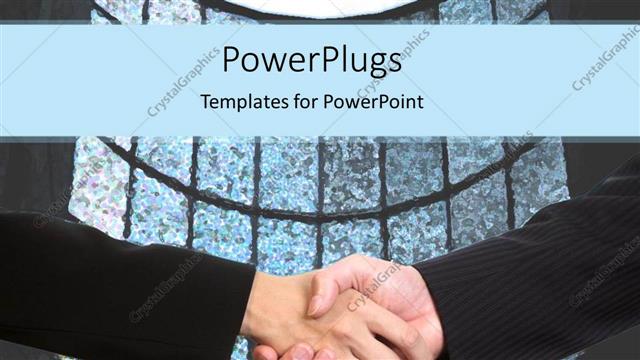  Presentation with ancient people - Business people shaking hands over mosaic background of?ancient building window?