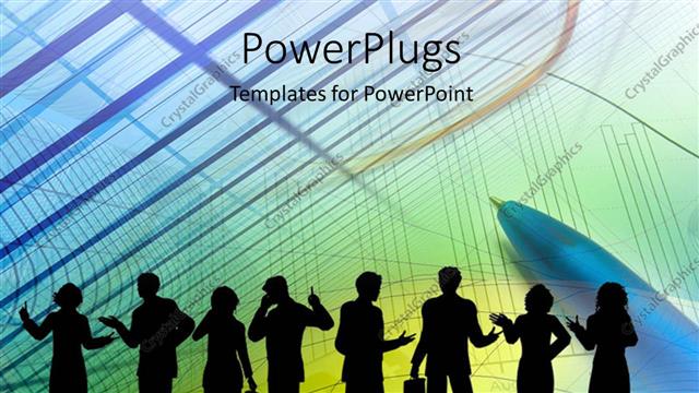  Presentation with buildings - Business people silhouettes with pen chart and buildings
