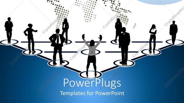  Presentation with triangle - Business people sitting in circles creating a triangle and plain world map in the background