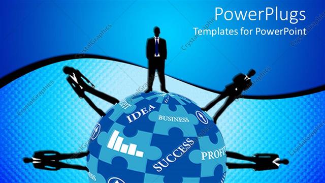  Presentation with related - Business people standing on blue jigsaw puzzle sphere with success related words