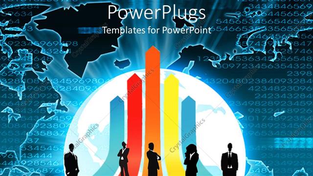  Presentation with graphics - Business people standing on colorful arrows on a blue graphics background