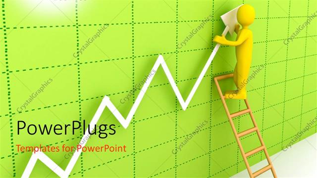  Presentation with growth chart - Business person standing on a ladder and lifting arrow depicting growth with green color