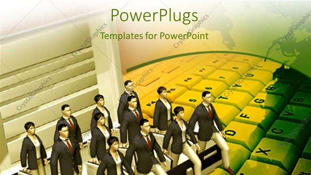  Presentation with moving business - Business personnel's dressed in uniform moving out of briefcase over keyboard