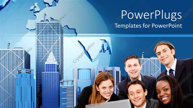  Presentation with tall buildings - Business personnel's smiling with tall office buildings behind