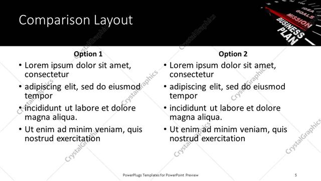 Comparison presentation slide layout