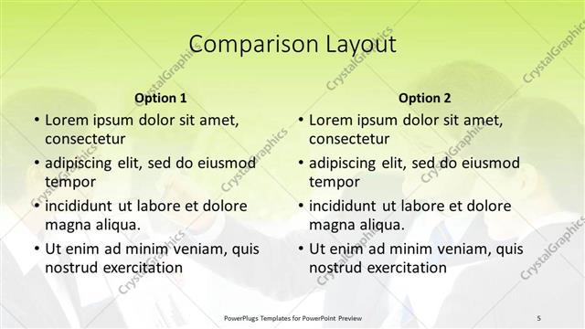 Comparison presentation slide layout