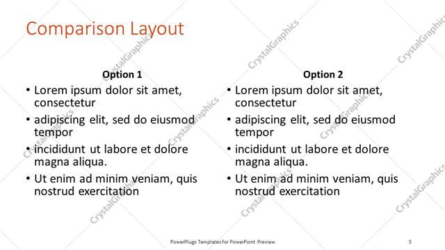 Comparison presentation slide layout