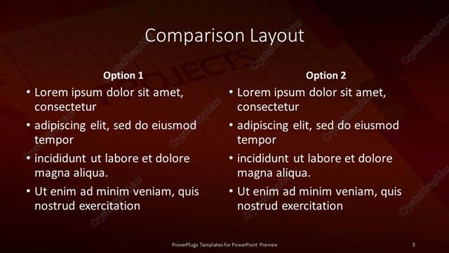 Comparison presentation slide layout