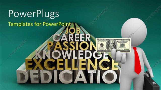  Presentation with skills - A person with a dollar note and words in background