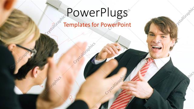  Presentation with successful - Business team applauding after a successful business presentation with white board