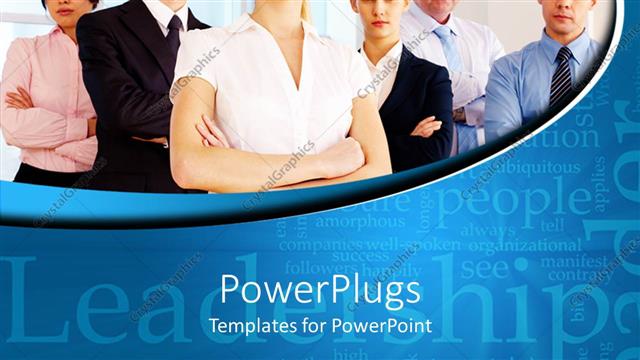  Presentation with black business - Business team with cute lady leading on black and blue background