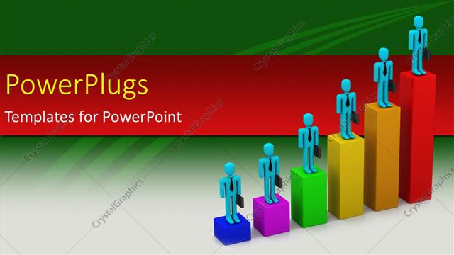  Presentation with character - Six multicolored bars with 3D character standing on them