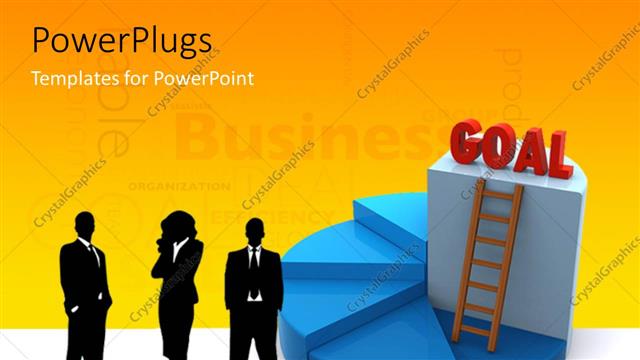  Presentation with goal - Business team with ladder leading to GOAL on platform