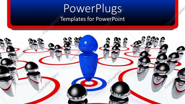  Presentation with team group - Business team metaphor with blue peg on target and silver pegs in red rings