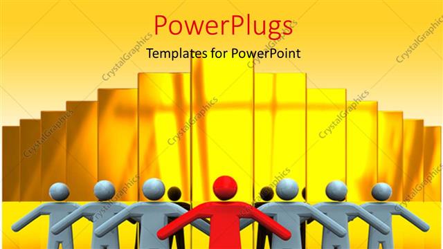  Presentation with team leader - Business team standing with leader in red color in front and golden bars