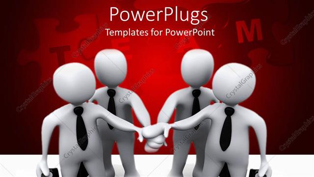  Presentation with team hands - Business teamwork metaphor with white men with ties and briefcases connecting hands