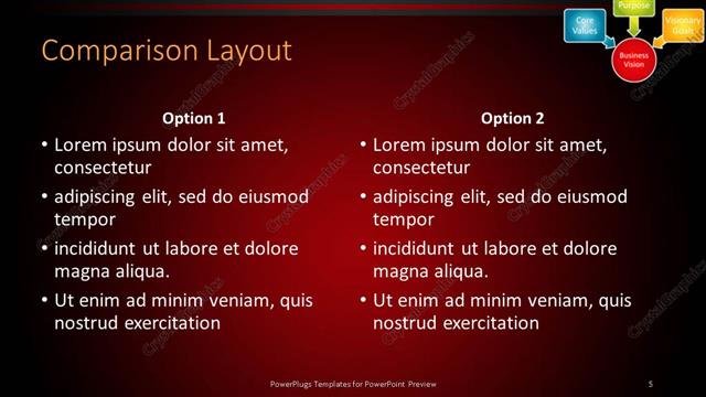 Comparison presentation slide layout