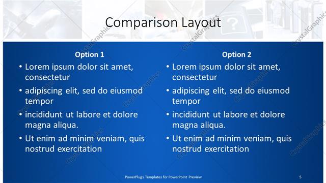 Comparison presentation slide layout