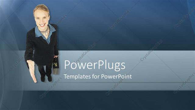  Presentation with woman business - Business woman gestures for handshake on cool abstract background?