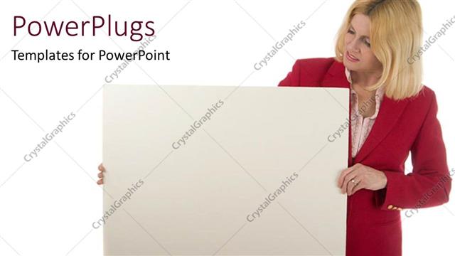  Presentation with advertising - Business woman holding presentation board white background