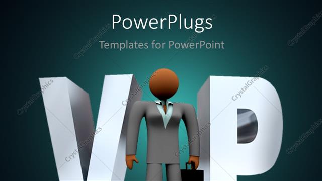  Presentation with vip - Business woman replaces letter I in 3D rendering of VIP