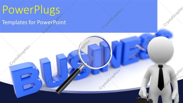  Presentation with magnifying glass - Business word with magnifying glass and humanoid in foreground and white color