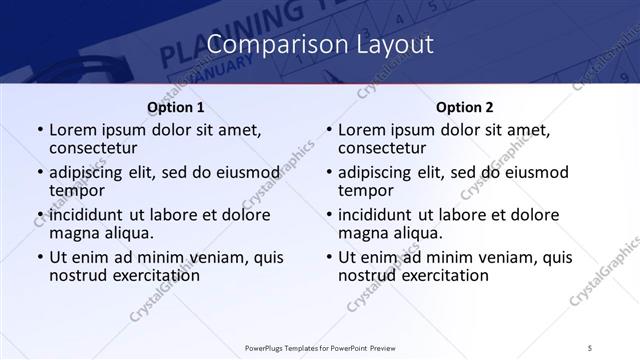 Comparison presentation slide layout