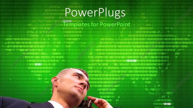  Presentation with mobile technology - Businessman making a phone call over world map and binary numbers