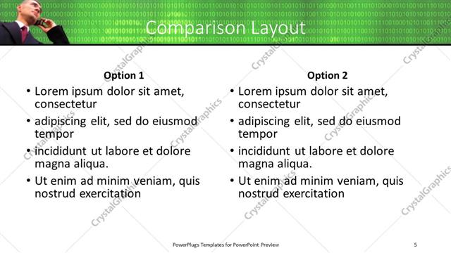 Comparison presentation slide layout