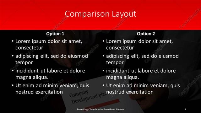 Comparison presentation slide layout