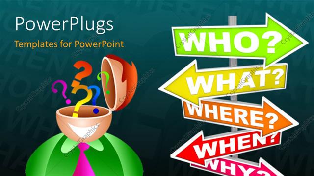  Presentation with question - Businessman with questions on his mind and different questions sign post and black color