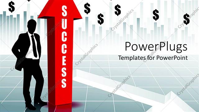  Presentation with dollar sign - Businessman stand beside red success arrow with charts and dollar sign in background