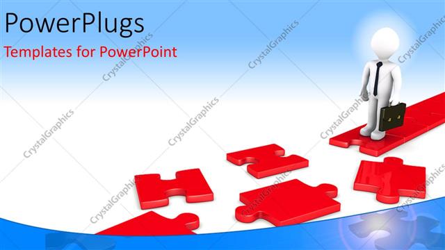  Presentation with red puzzle - A business man standing on a red colored puzzle